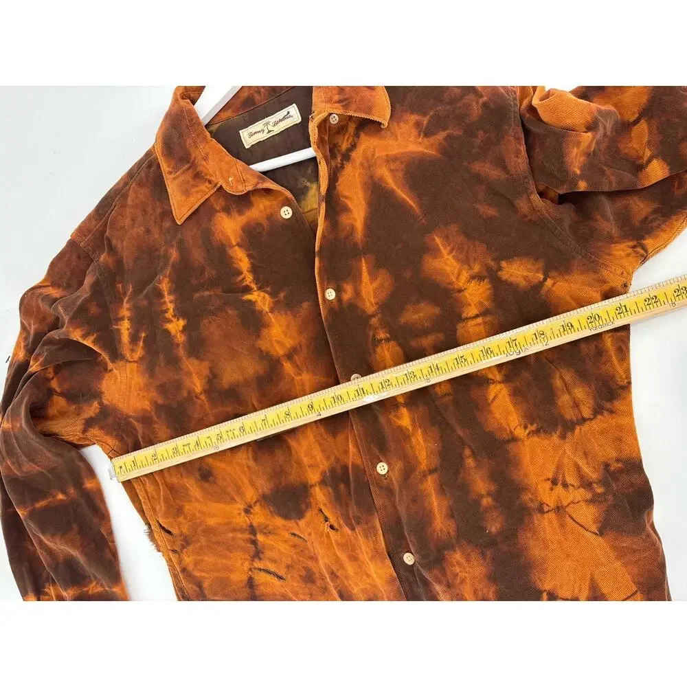 Tommy Bahama Button Down Mens Medium Orange Brown Corduroy Tie Dye Distressed